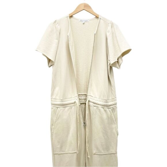 Rebecca Minkoff Mila Zip Front Short Sleeve Cream Cotton Jumpsuit Size Medium - Picture 8 of 16